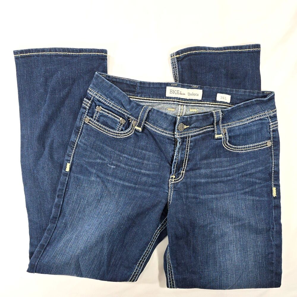 BKE Dakota Bootcut Jeans Womens 34L dark wash Denim y2k Western Mid Rise BU
